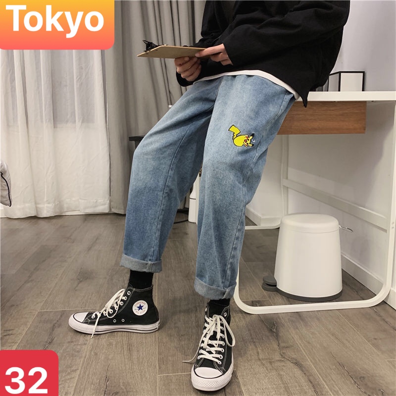 QUẦN BAGGY JEAN NAM CHẤT BÒ XANH ỐNG RỘNG DÀI PIKACHUUU NHẬT BẢN MỚI CAO CẤP TK-32 TOKYO FASHION