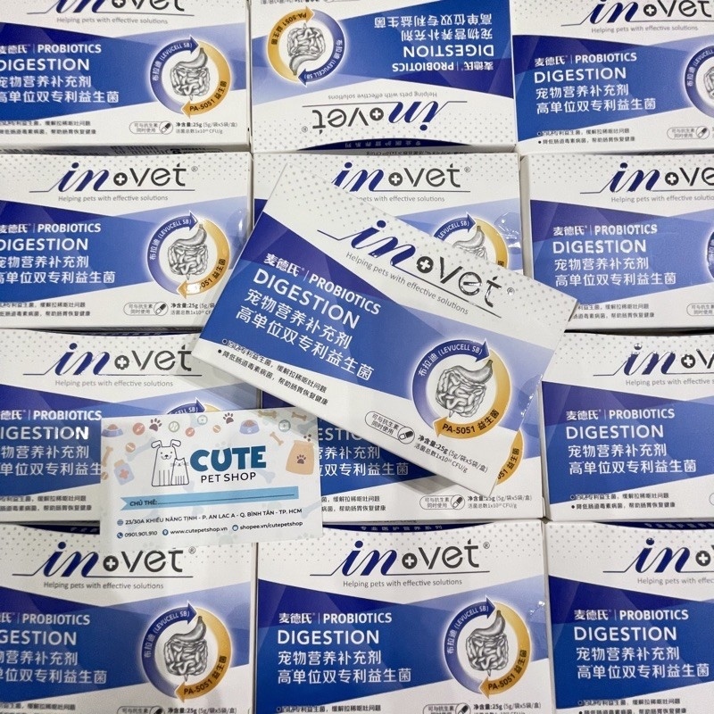 ❍ vn013 Combo 5 gói Men vi sinh hỗ trợ tiêu hóa cho chó mèo InVet Active Probiotics 5g