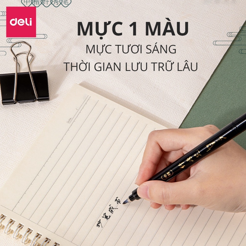 Bút viết thư pháp chữ Hán Calligraphy Deli - brush pen nhiều kích cỡ ngòi, có thể đổ thêm mực Deli 75514 / 75515 / 75516