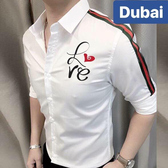 ÁO SƠ MI LỤA NAM NỮ TRẮNG TRÁI TIM RỰC LỬA CHẤT MEN - DUBAI FASHION