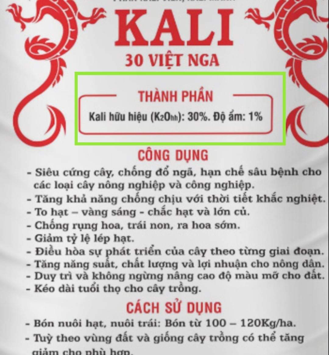 Phân bón Kali Miểng Đỏ túi 1kg