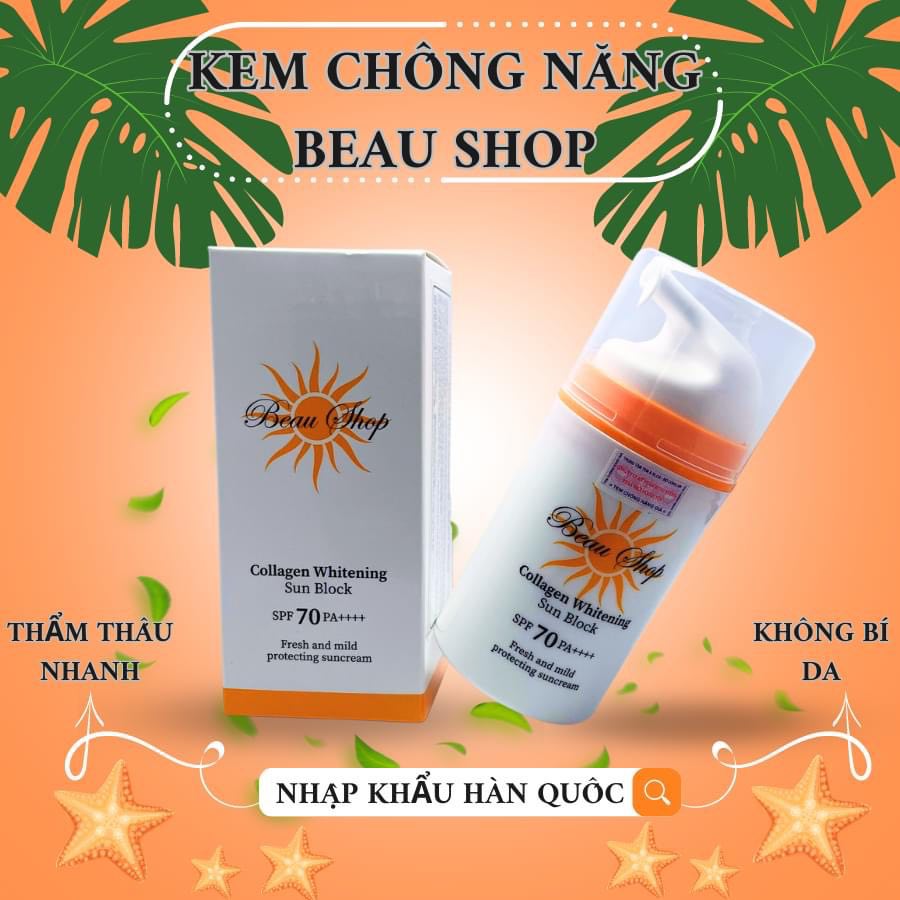 KEM CHỐNG NẮNG COLLAGEN-BEAU SHOP WHITENING- SUN BLOCK/SPF-70 PA ++++