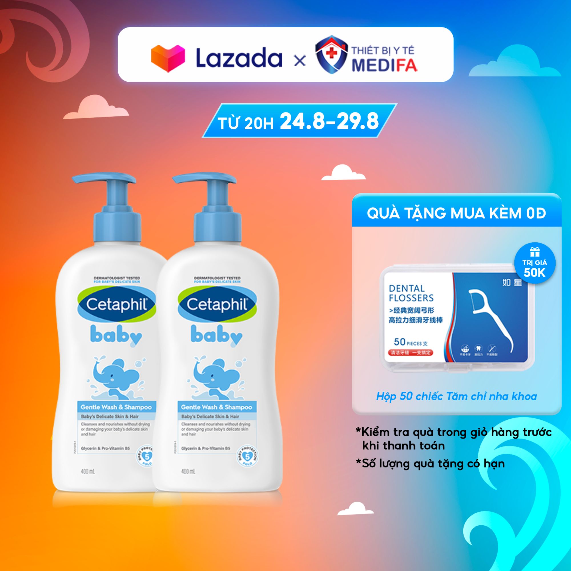 Combo 2 Sữa tắm gội cho bé Cetaphil Baby Gentle Wash & Shampoo 400ml / chai