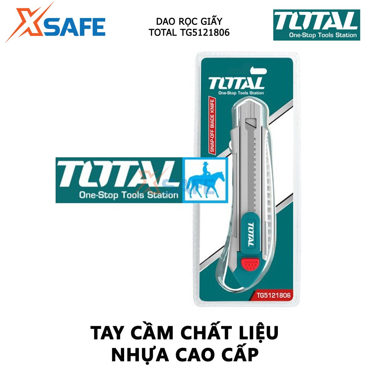 Dao rọc giấy TOTAL TG5121806 | dao cắt giấy kích thước lưỡi 18 x 100mm, kèm 6 lưỡi cắt dán giấy, các loại hộp