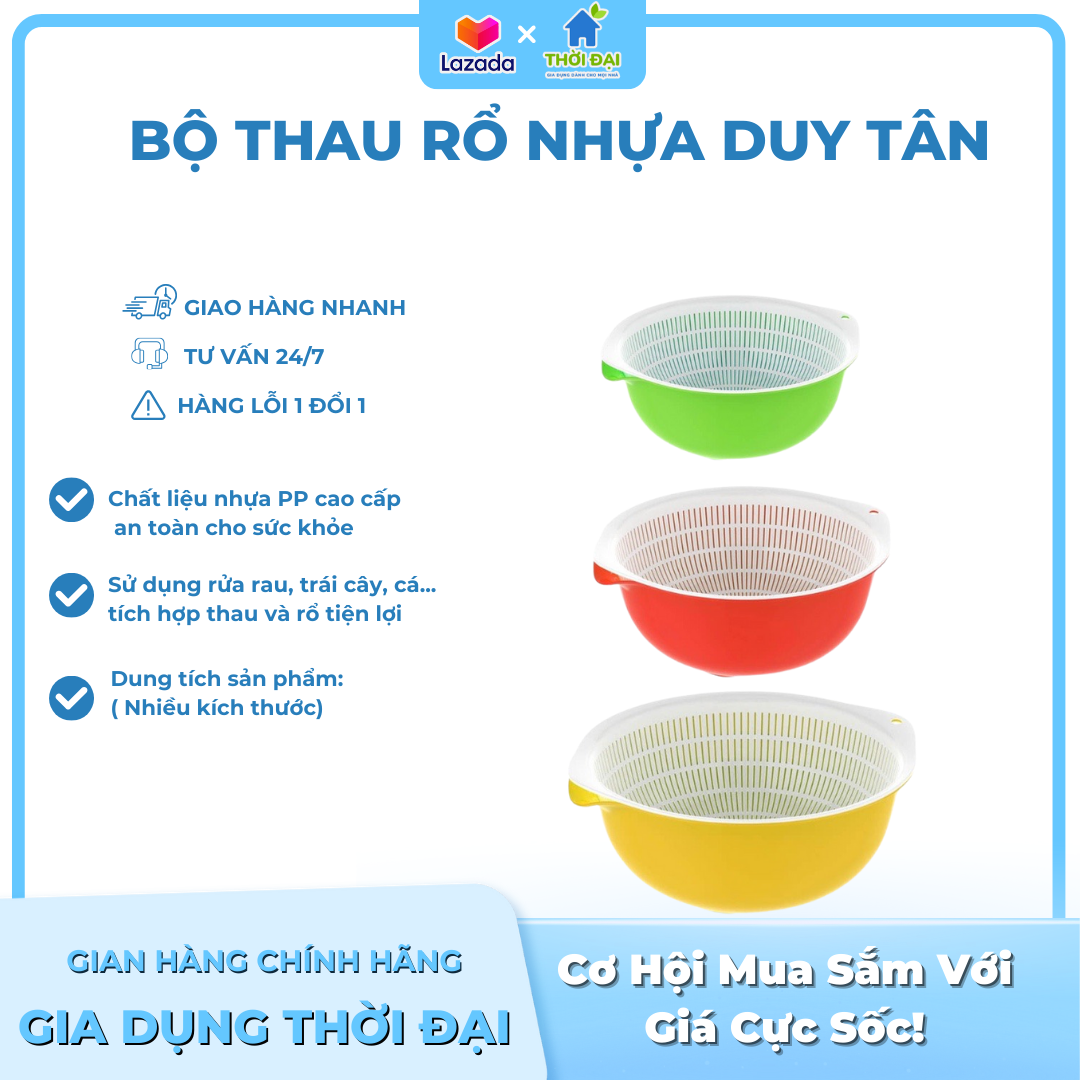 Bộ Thau Rổ Nhựa Duy Tân (3 Size)