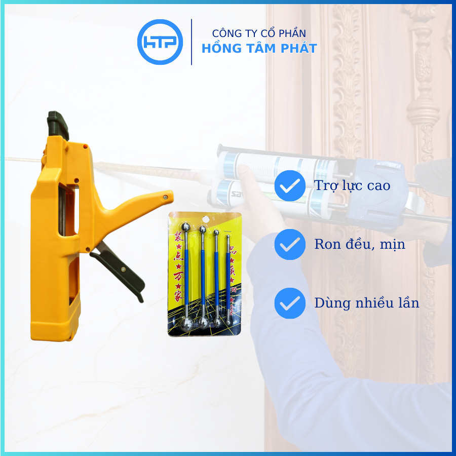 Bộ dụng cụ thi công súng bắn keo và bi vét keo ron