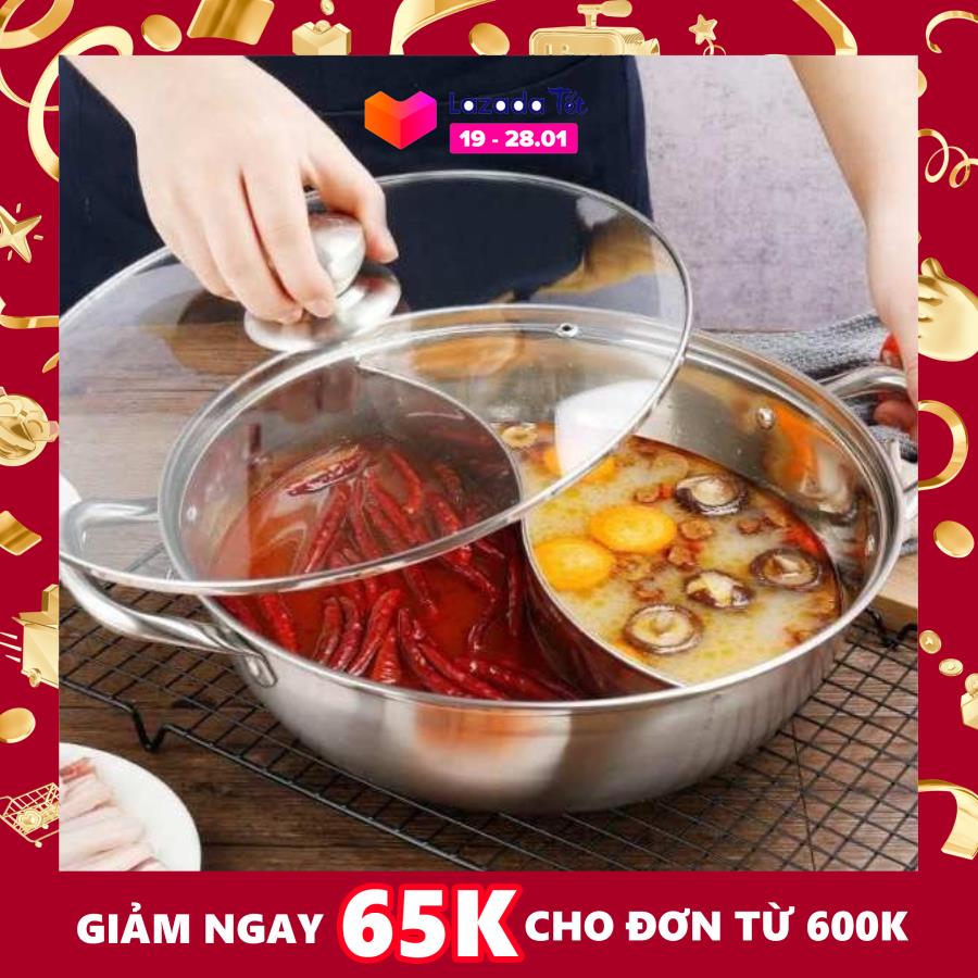 Nồi lẩu inox 2 ngăn Hotpot 30 cm