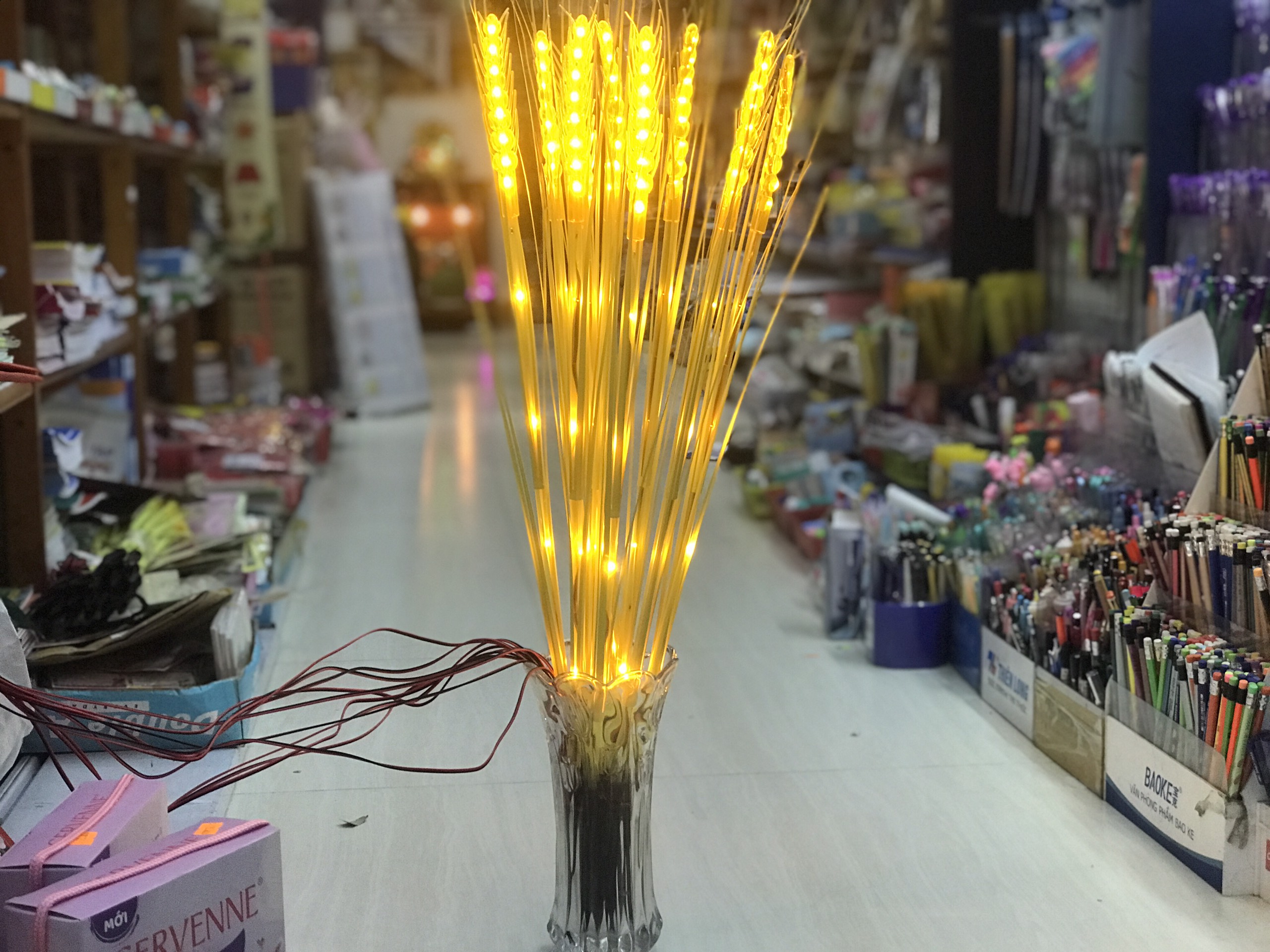 Bông lúa vàng led trang trí bó 10 bông tặng kèm phíc cắm