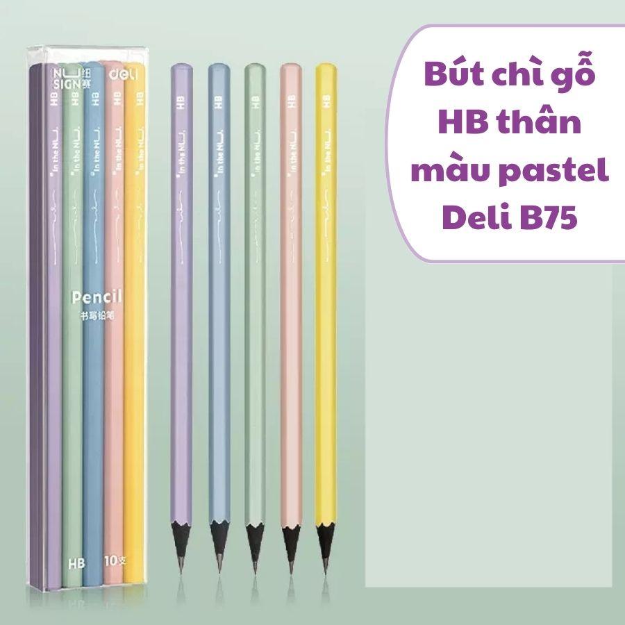 Bút chì gỗ đen thân màu pastel, bút chì gỗ HB, chì gỗ tiện lợi nhiều màu sắc Deli