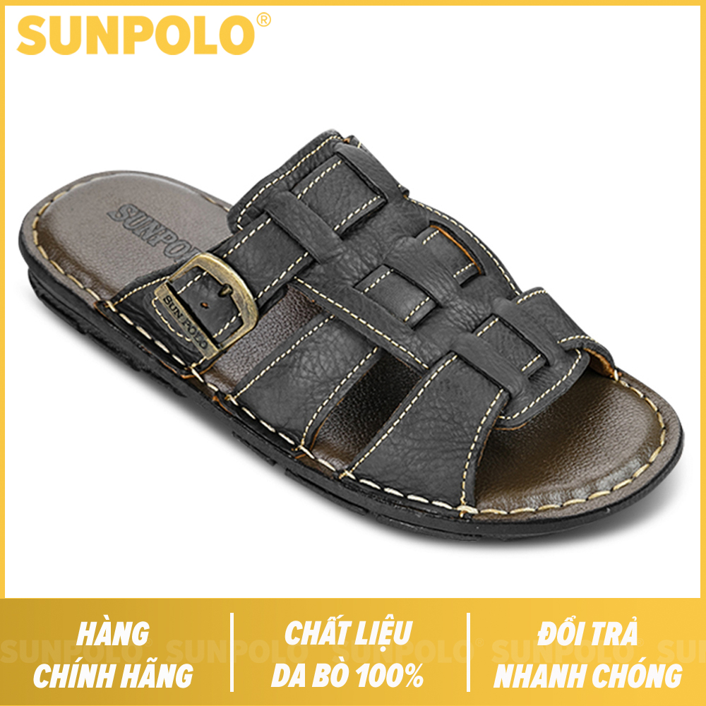 Men Leather SUNPOLO Sandals AQN001 (black)