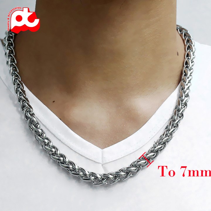 Dây chuyền nam inox thời trang kiểu bông dừa shopquare kích cỡ 7mm màu trắng thép không gỉ QRDCNA170