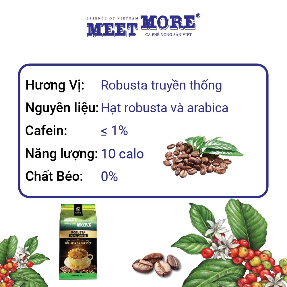 Bịch cà phê rang xay Robusta Pure Meet More 500g