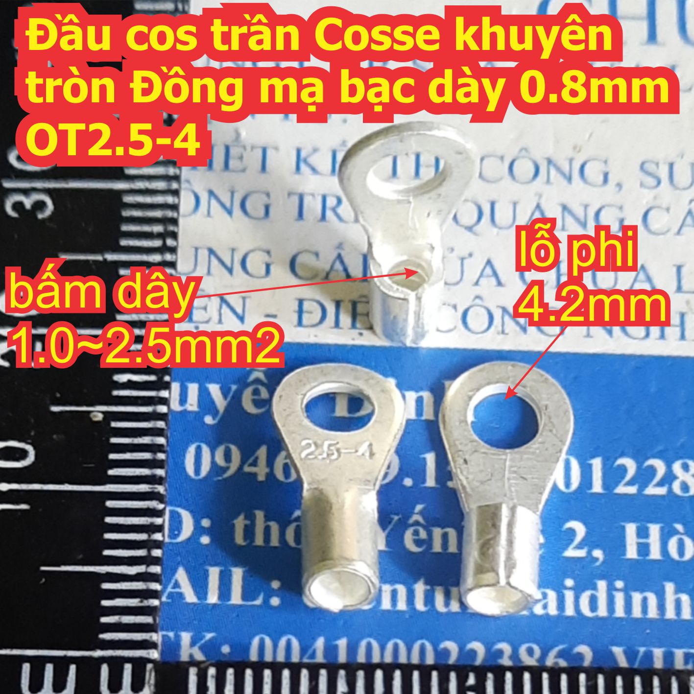 20 cái Đầu cos trần Cosse khuyên tròn Đồng mạ bạc dày 0.8mm hàng tốt OT 1.5 / 2.5 - 4 / 5 kde7728