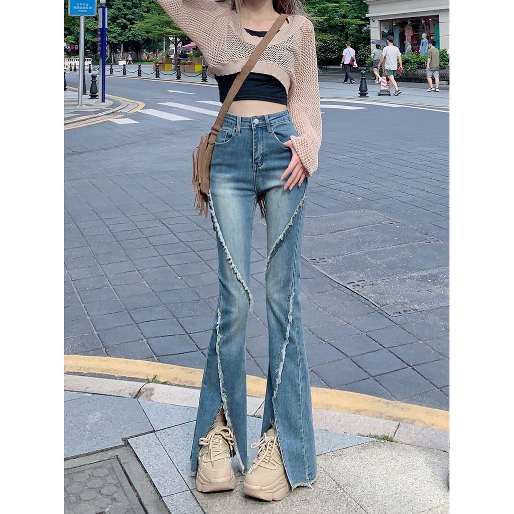 Quần Jeans Nữ Ống Loe Xẻ Tà Thời Trang Cá Tính