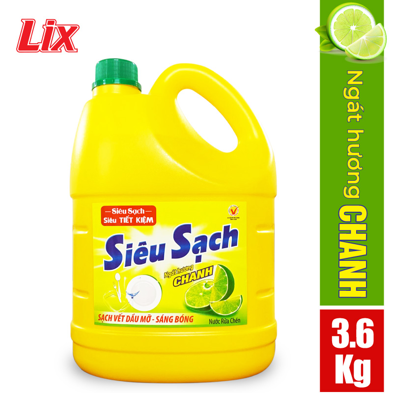 Nước Rửa Chén Lix Siêu Sạch Hương Chanh 3.6Kg NS360