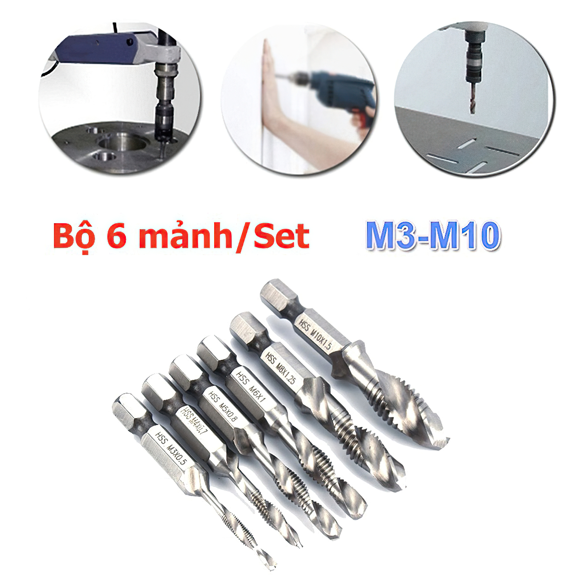 6pcs chuôi lục giác mạ titan đinh vít hss chủ đề metric mũi khoan lỗ ren bits vít máy hợp chất tap m3 m4 m5 m6 m8 m10 dụng cụ cầm tay