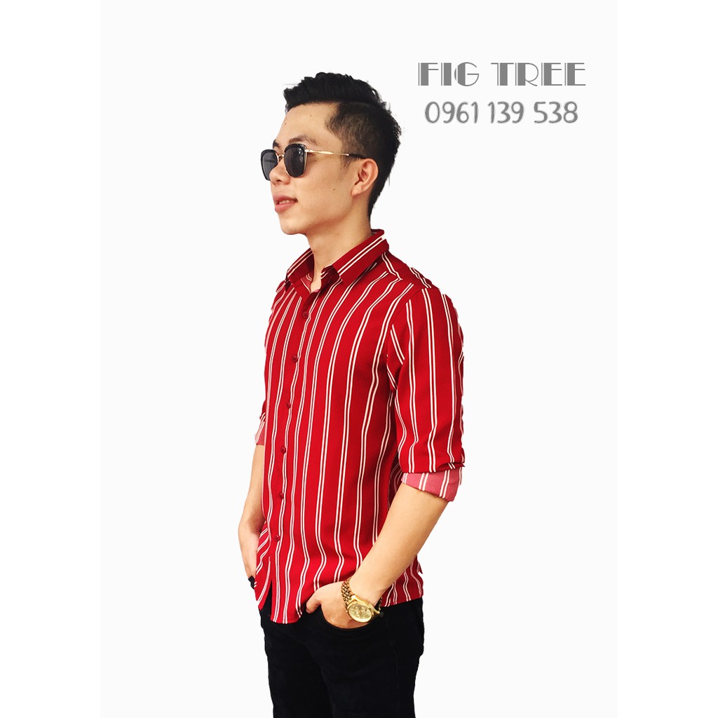 Áo sơ mi nam  sọc đỏ thời trang siêu hot ( MS 155)