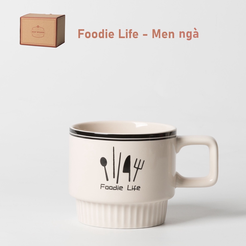 Cốc sứ cao cấp uống trà, cafe 320ml phong cách vintage