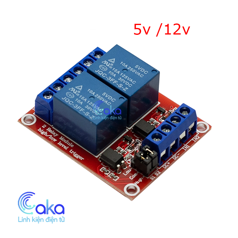 Module Relay 2 Kênh 5v 12v 10A kích mức Hight - Low opto cách ly quang