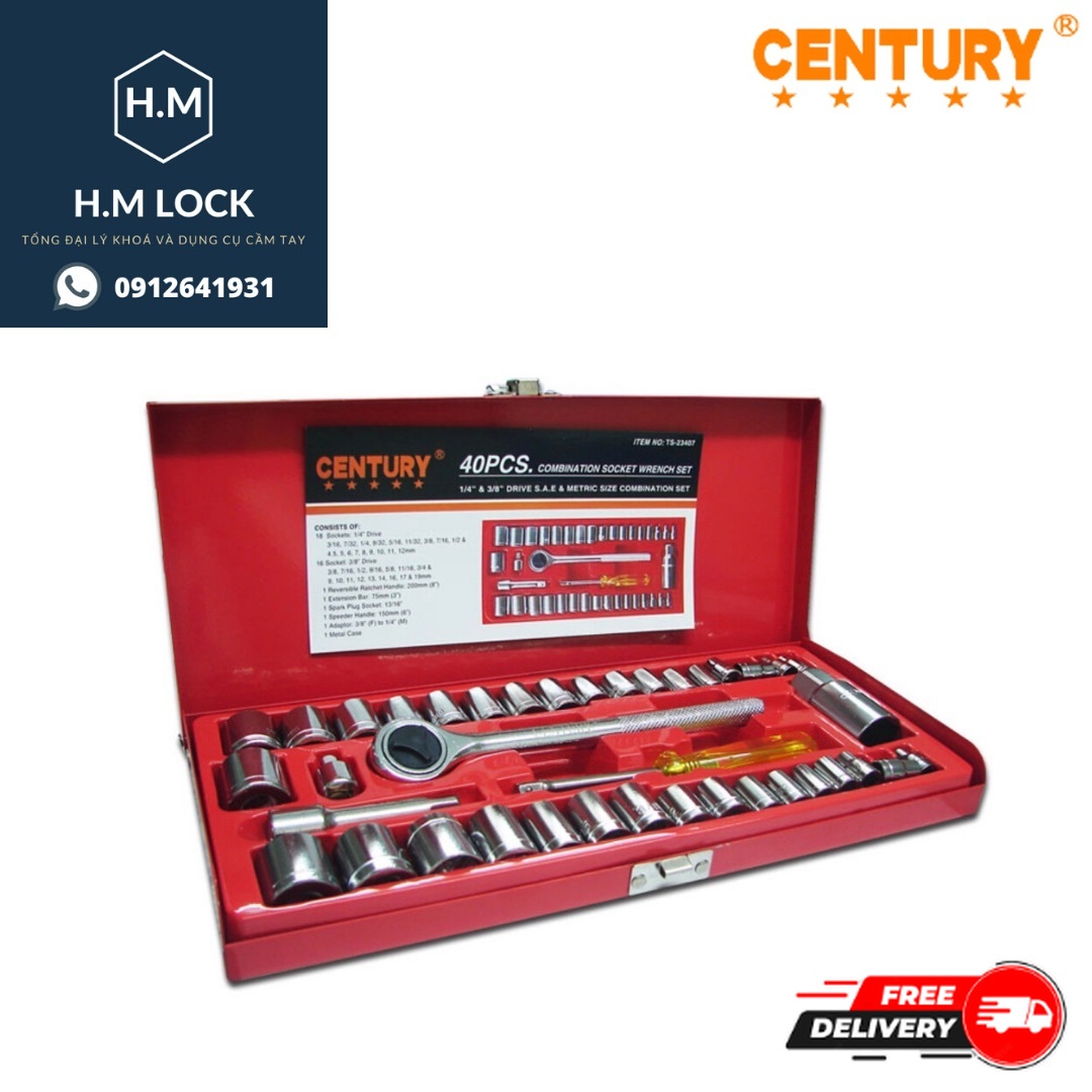 Bộ TUÝP 40 MÓN CENTURY (1/4" & 3/8") - VẶN BU LÔNG HỆ MET & INCH - HÀNG CHÍNH HÃNG - HM LOCK