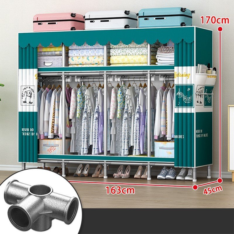 Tủ đựng quần áo tủ vải khung thép titan Tủ quần áo vải lắp ráp thông minh tủ treo Metal 3 buồng cực chắc chắn
