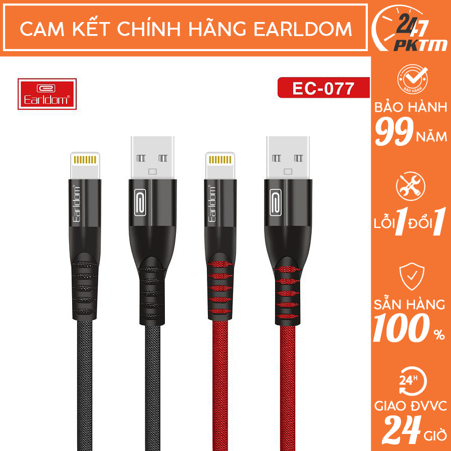 Cáp Sạc Nhanh 3A Bọc Dù Earldom EC-077 Iphone/ Sam Sung/ Type C
