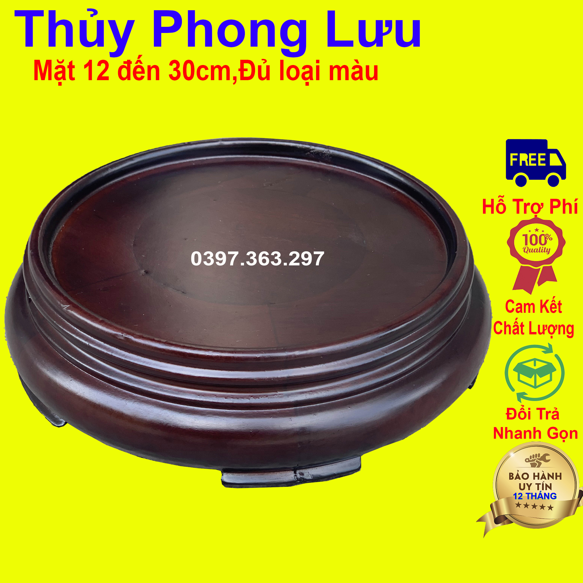 Đế kỷ tròn kê bát hương màu giả cổ gỗ hương cao 6cm