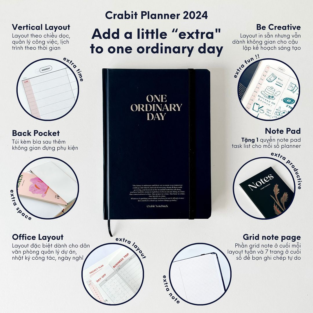Sổ PLANNER CRABIT 2024 One Ordinary Day lập kế hoạch 12 tháng