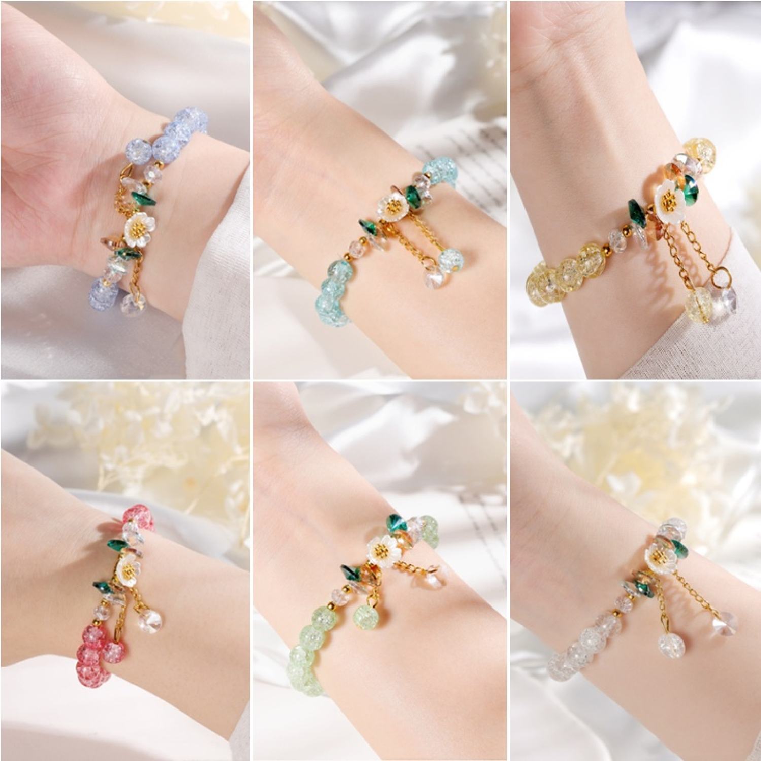 Vòng Tay Chuỗi Hạt Pha Lê Hình Hoa Cúc