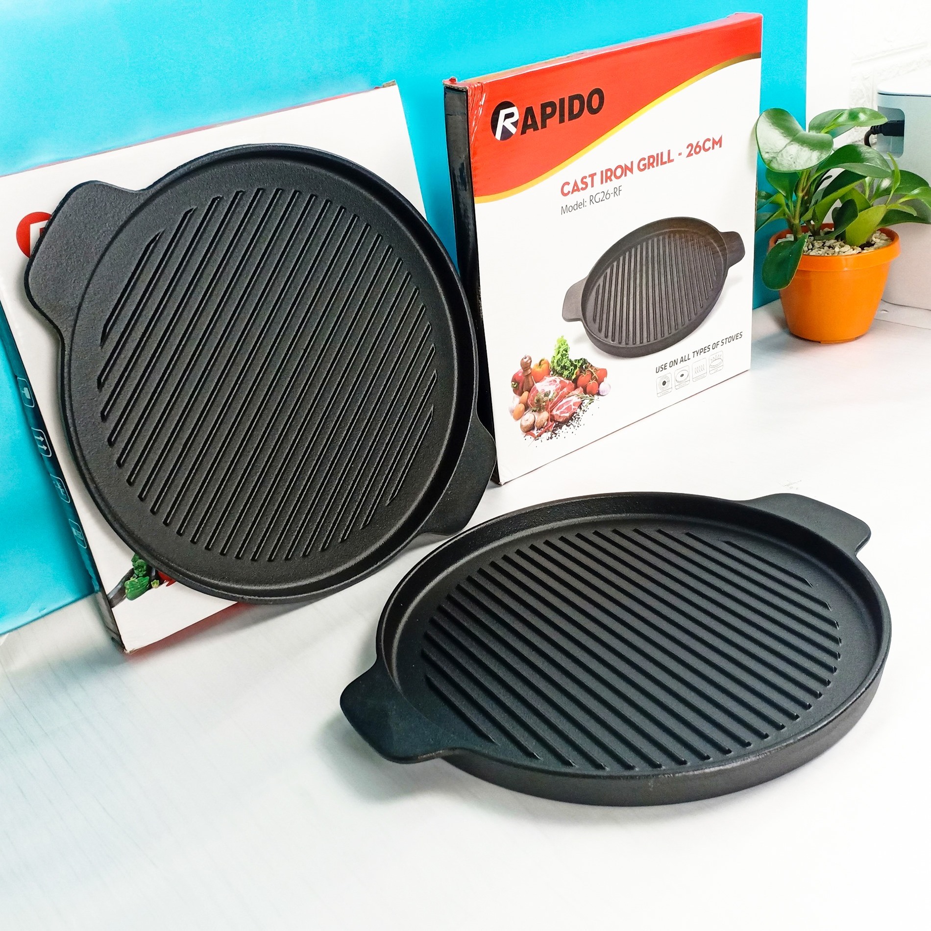 [HCM]CHẢO NƯỚNG TRÒN RAPIDO 26CM - Chảo Gang dùng trên mọi loại bếp và lò nướng
