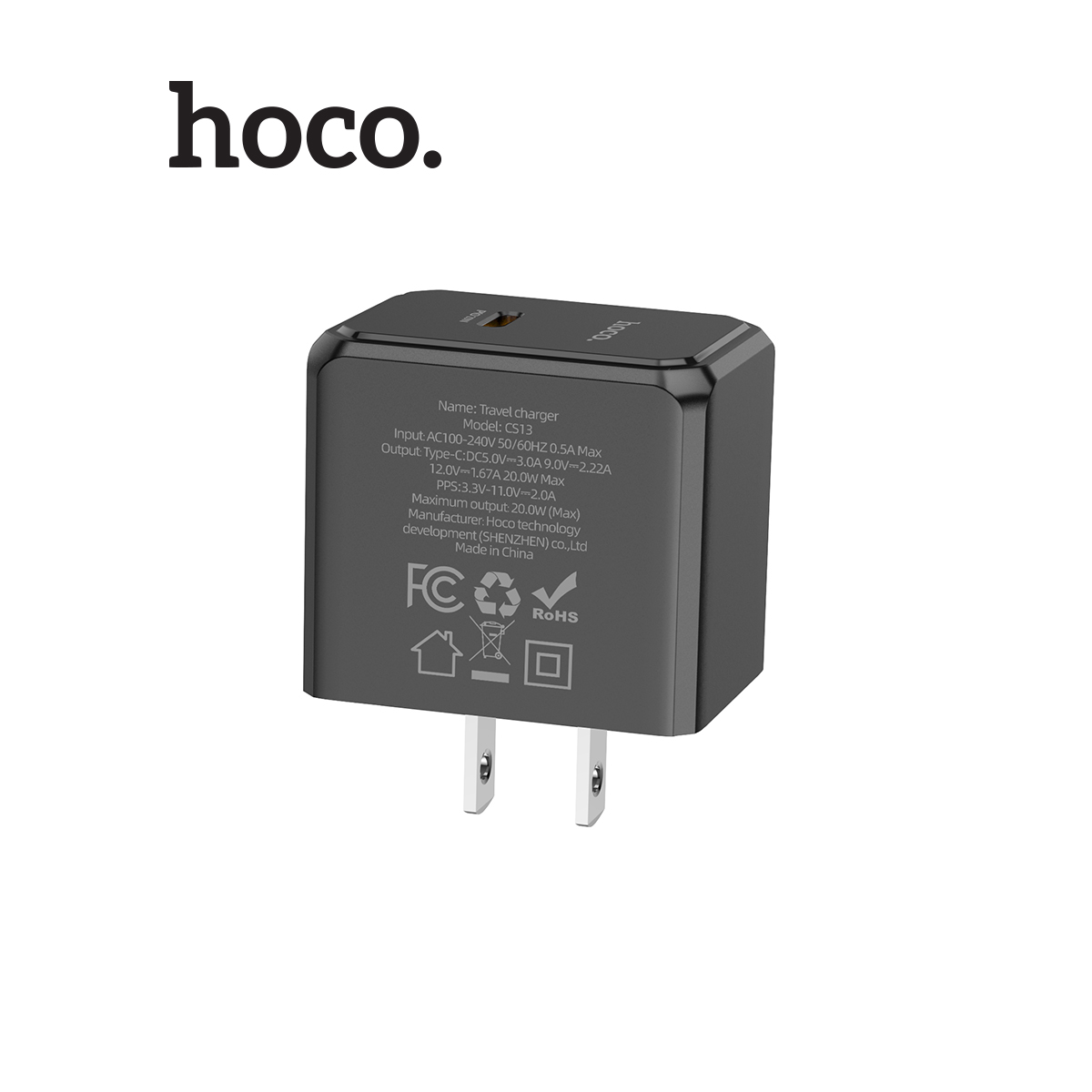 Củ sạc nhanh PD20W 1 cổng Type-C Hoco CS13 ABS + PC chống cháy, chân dẹt