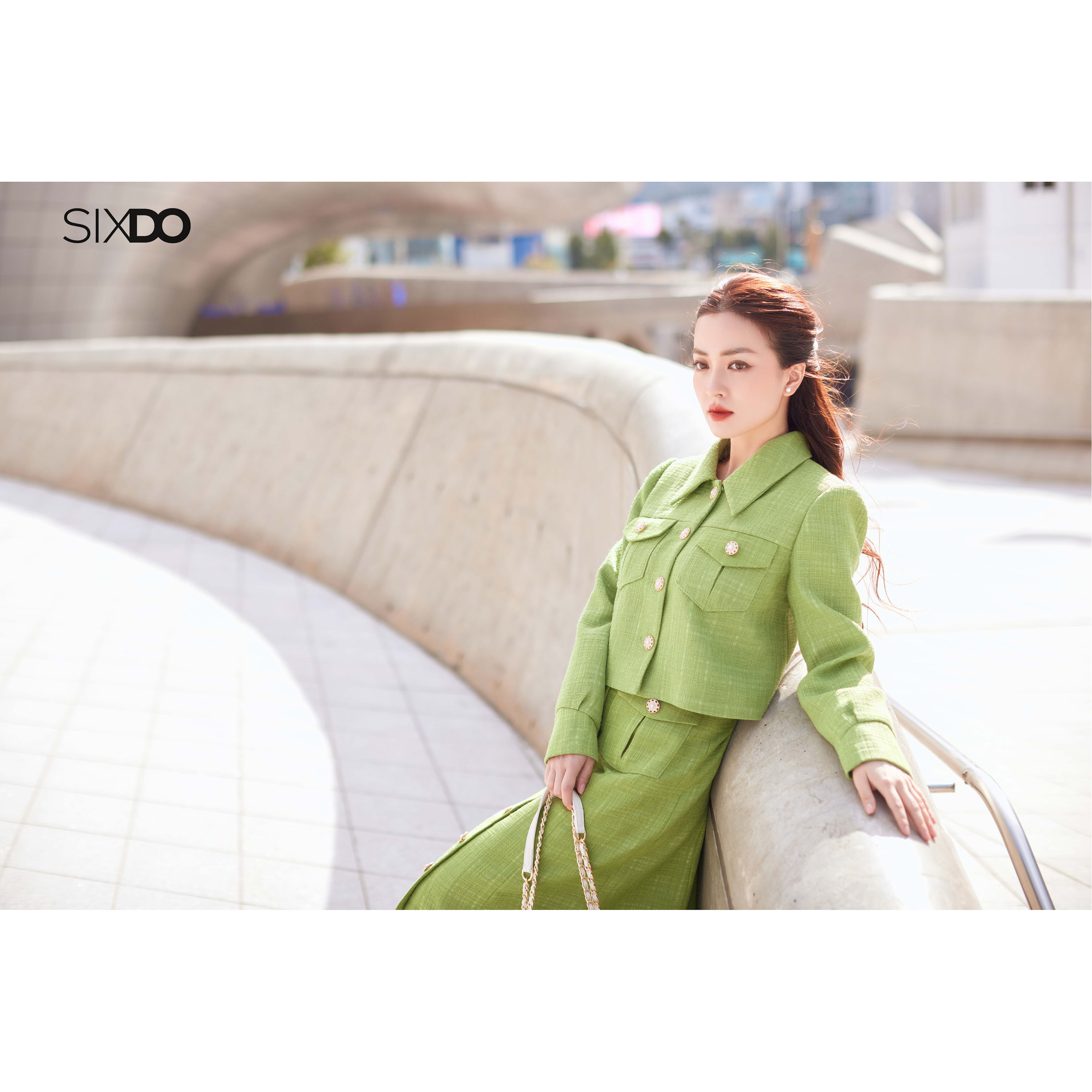 Áo Vest nữ tweet xanh dáng lửng SIXDO (Green Nuggets Cropped Tweed Vest)