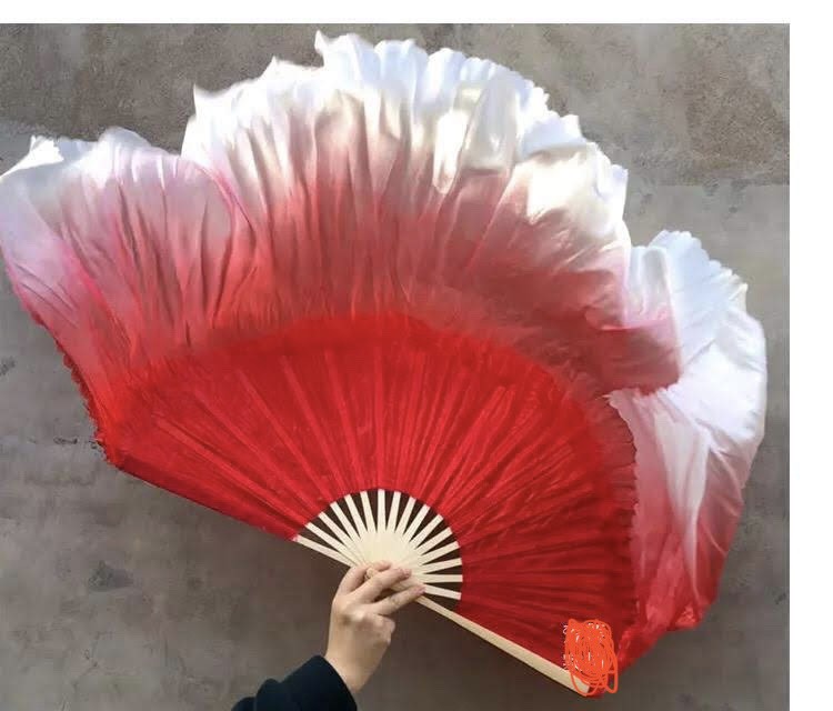Quạt lụa múa loại ngắn loang màu, mẫu mới