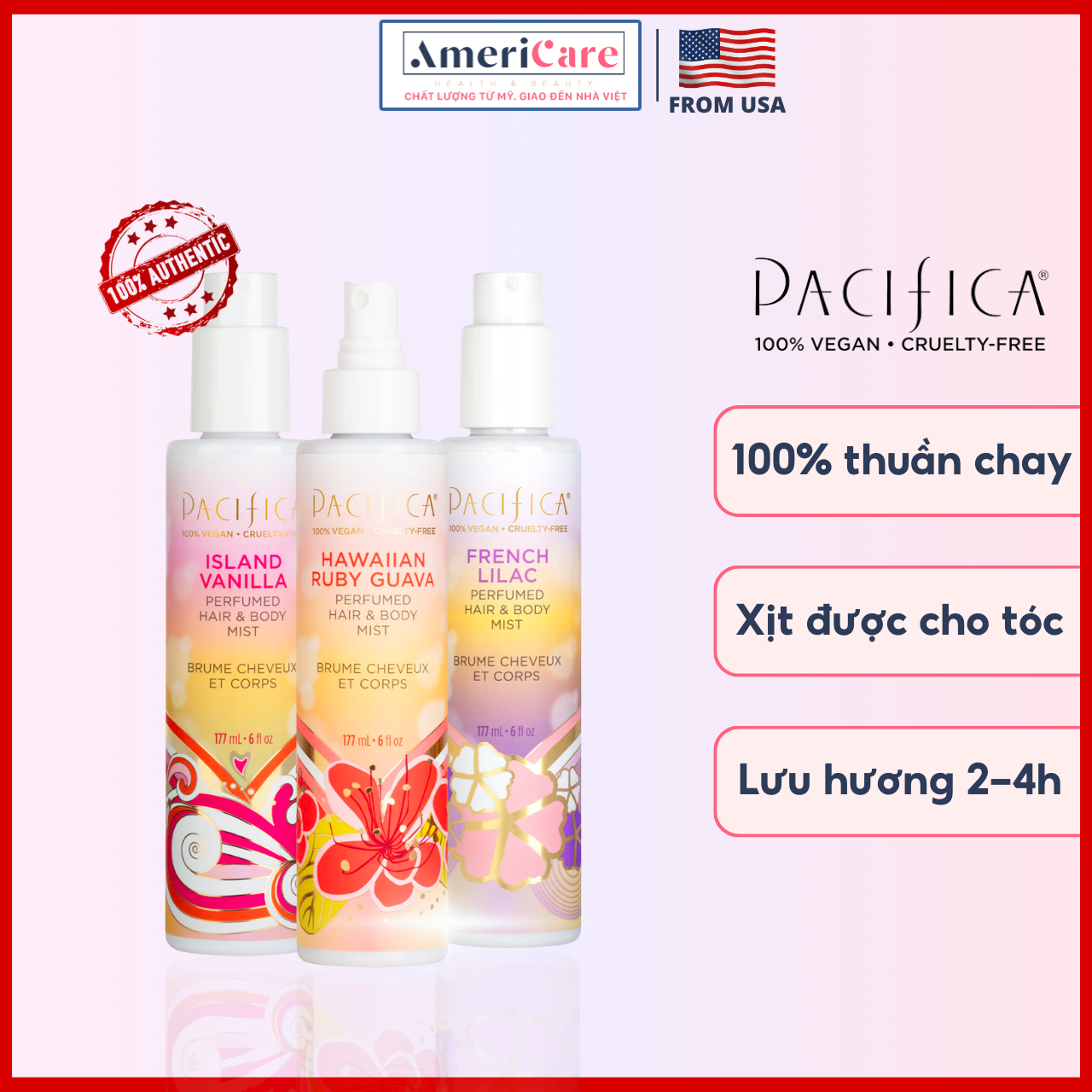 BODY MIST - XỊT THƠM BODY PACIFICA (Xịt thơm toàn thân, tóc 30ml/ 177ml, nội địa Mỹ)