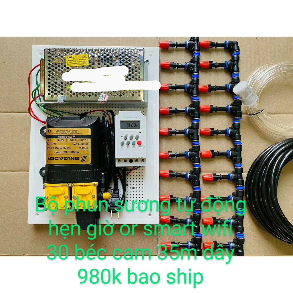 [Đã lắp ráp sẵn] Bộ phun sương tự động bơm đôi 20 30 béc cam (hẹn giờ, smart wifi bằng điện thoại) tưới cây, lan tưới cây, tưới lan, làm mát mái nhàdiện tích 20-50m2