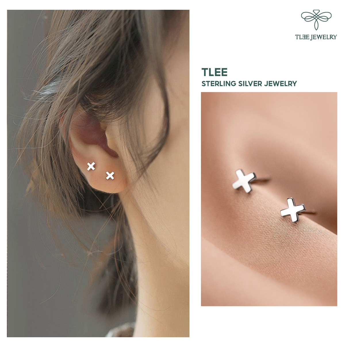 Bông tai bạc nữ TLEE chữ x mini basic TleeJewelry B0234
