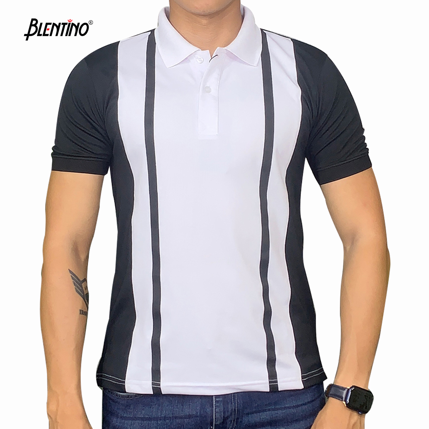 Blentino Áo thun polo nam có cổ, họa tiết sọc dọc bền đẹp, thoáng mát PL18 sọc