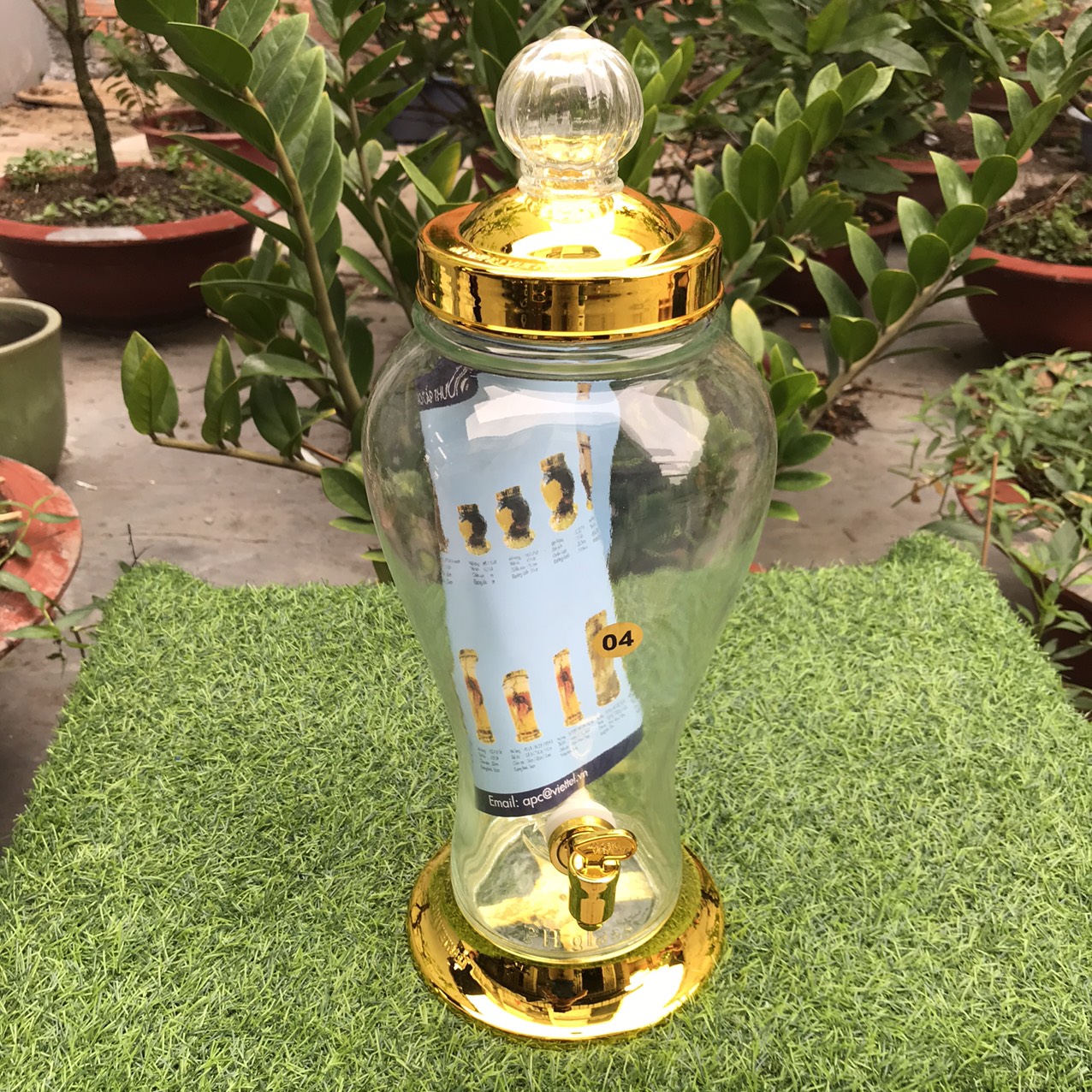 BÌNH NGÂM RƯƠU SÂM THỦY TINH  Phú Hoà 4 LÍT CÓ VAN