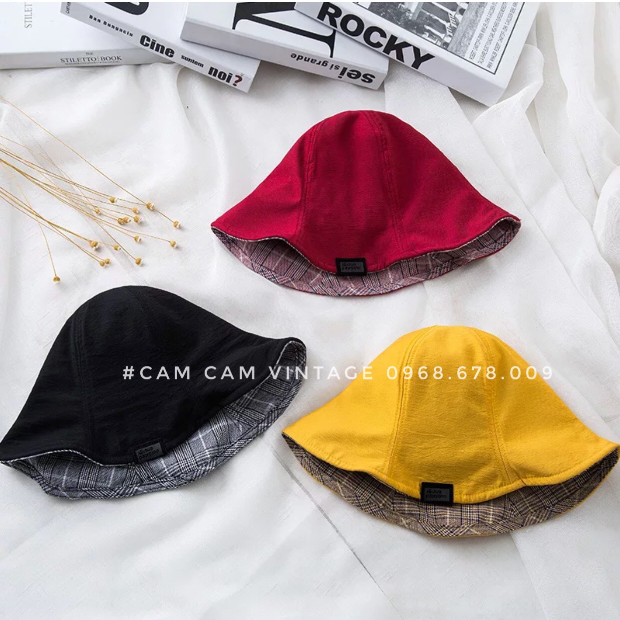 MŨ BUCKET VÀNG ULZZANG ĐỘI HAI MẶT ĐỘI 2 KIỂU ( 1 MẶT CARO + 1 MẶT MÀU )