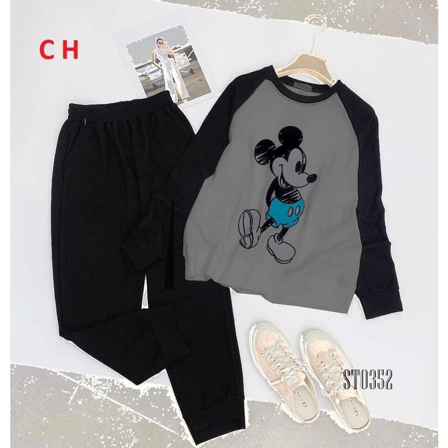 Bộ thu đông nữ dài tay hình micky đáng yêu
