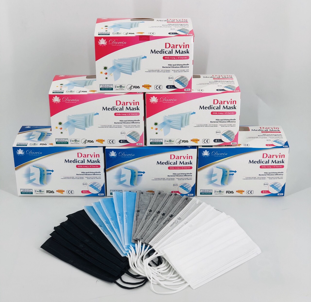 COMBO 7  HỘP KHẨU TRANG Y TẾ  DARVIN 4 LỚP