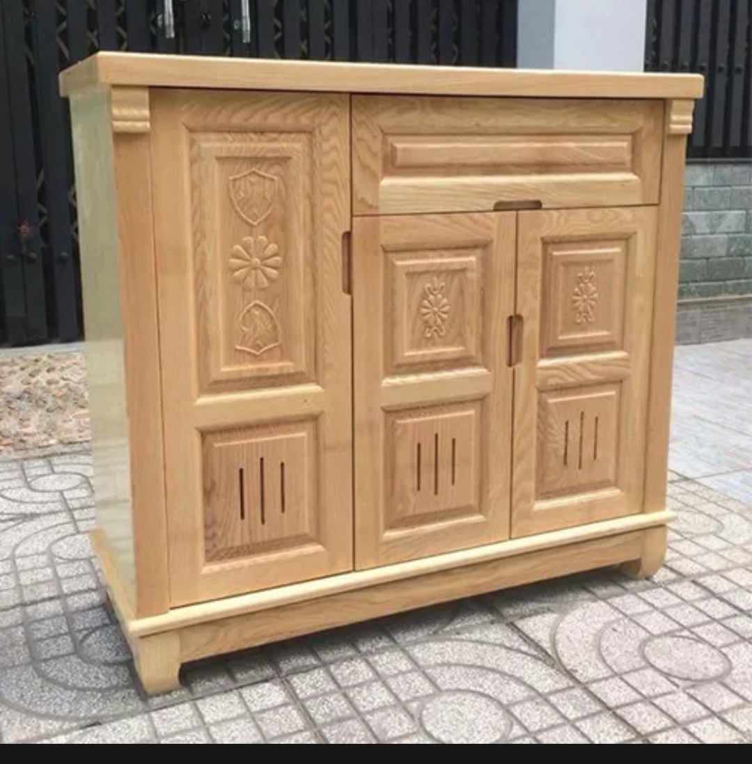 Tủ giày dép 3 cánh gỗ sồi màu tự nhiên, tủ đựng dày dép gỗ vv