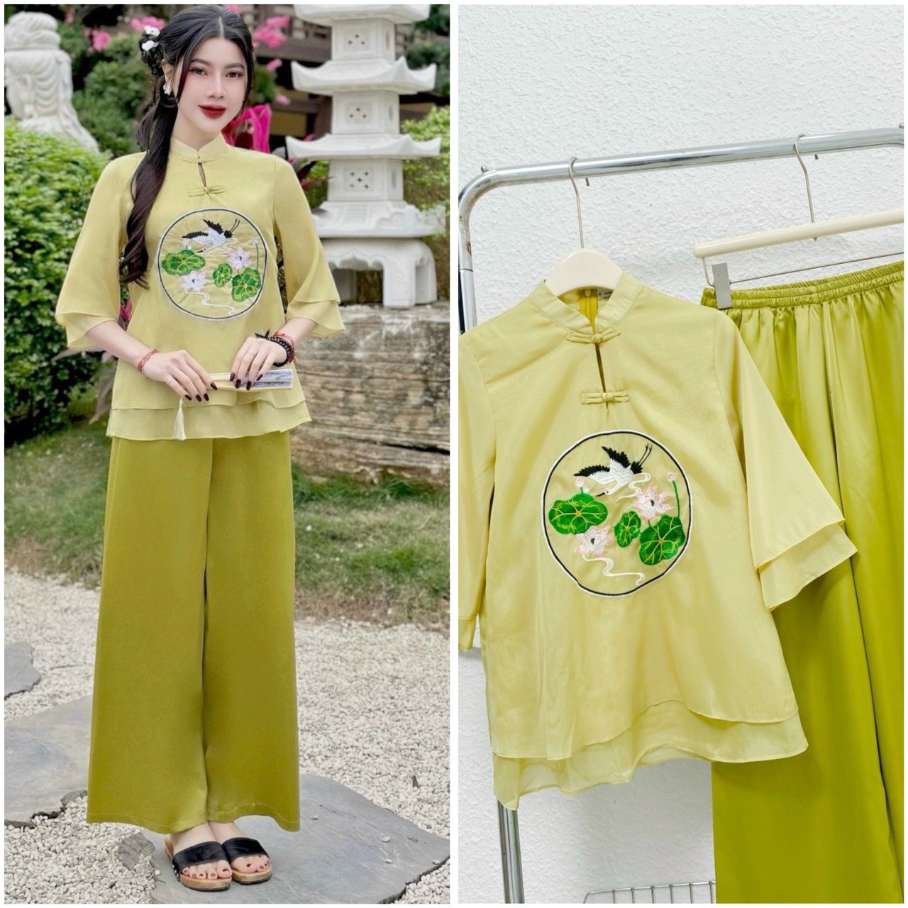 Đồ lam đi chùa # mẫu hạc lụa tơ cực sang # quần áo nữ cao cấp