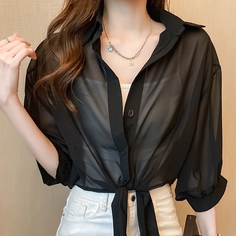 Áo khoác ngoài sơ mi voan lụa mỏng - Mã 019