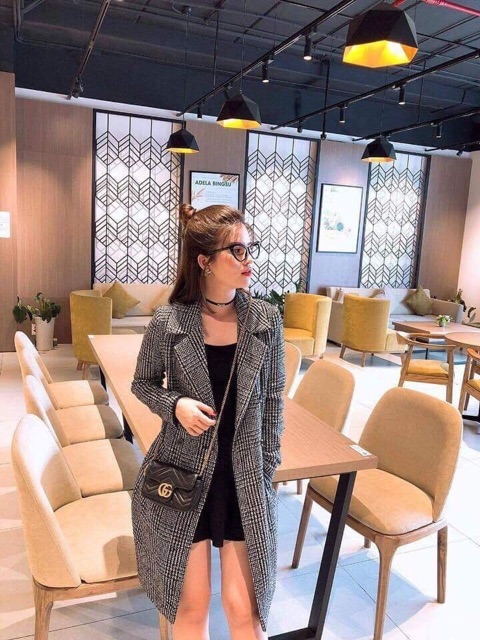 Áo khoác dạ kẻ dáng dài