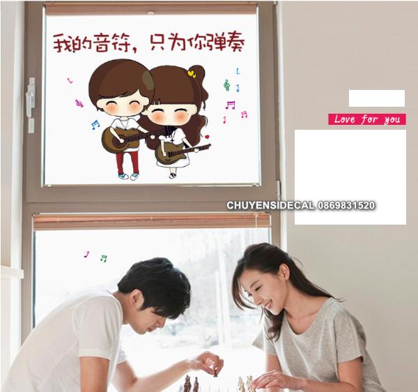 [HCM]Decal trang trí tường - Tranh Chibi Cặp Đôi chơi đàn