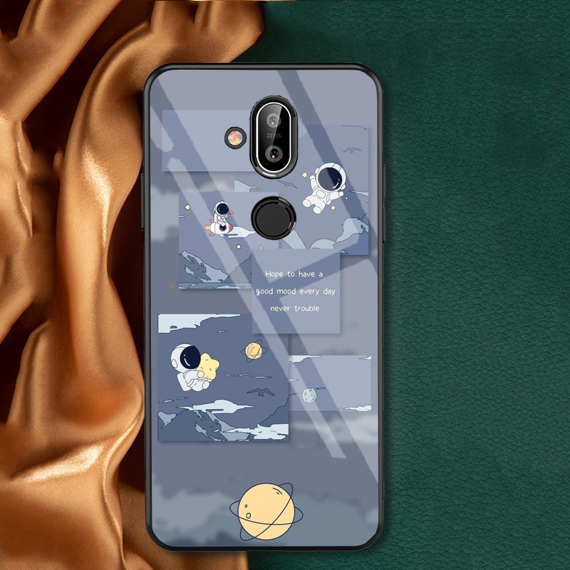 Ốp lưng nokia 8.1 viền silicon mềm, mặt lưng kính cường lực
