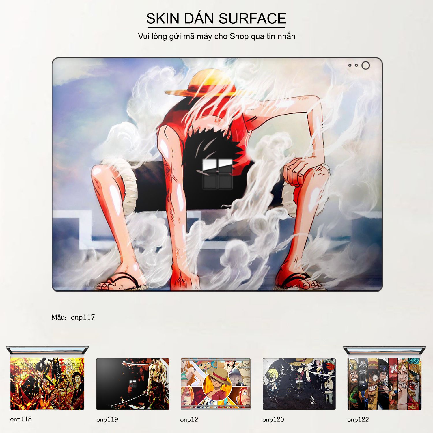 Decal Skin dán Surface Pro / Laptop / Go / Book mẫu One Piece (inbox mã máy cho shop)