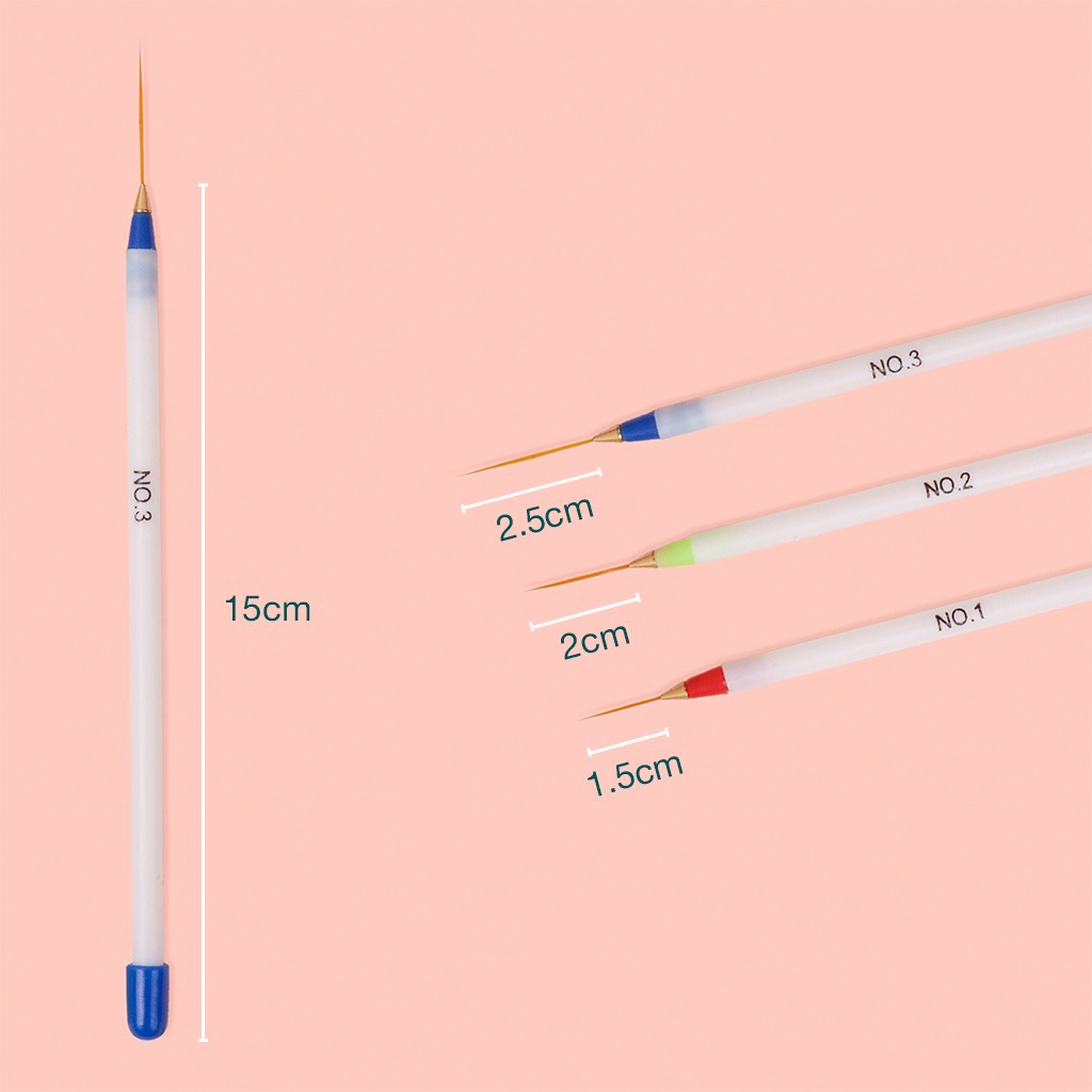 Set 3 cọ râu, set cọ vẽ nét trang trí móng (Set)