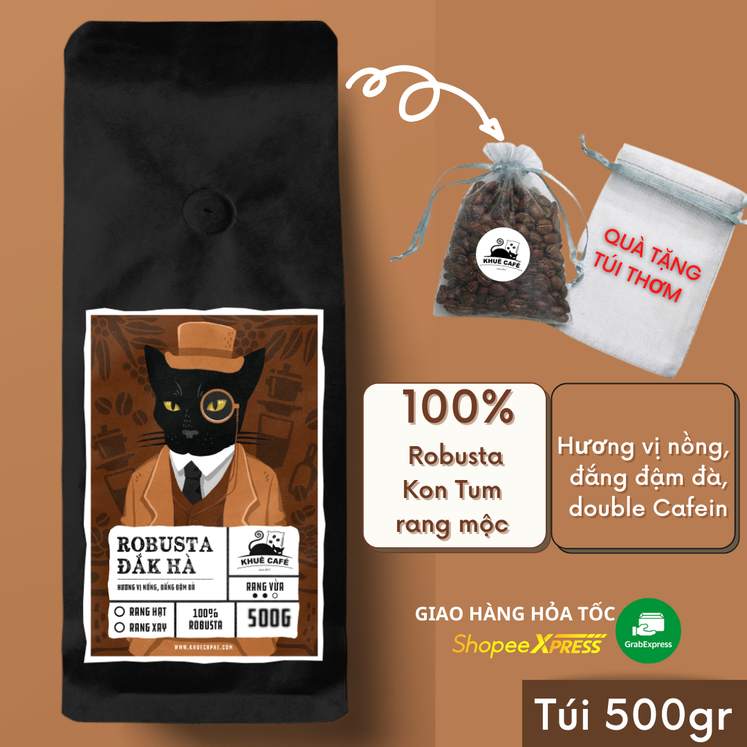 Cà phê pha phin nguyên chất rang mộc Robusta Đắk Hà từ Khuê Cà Phê